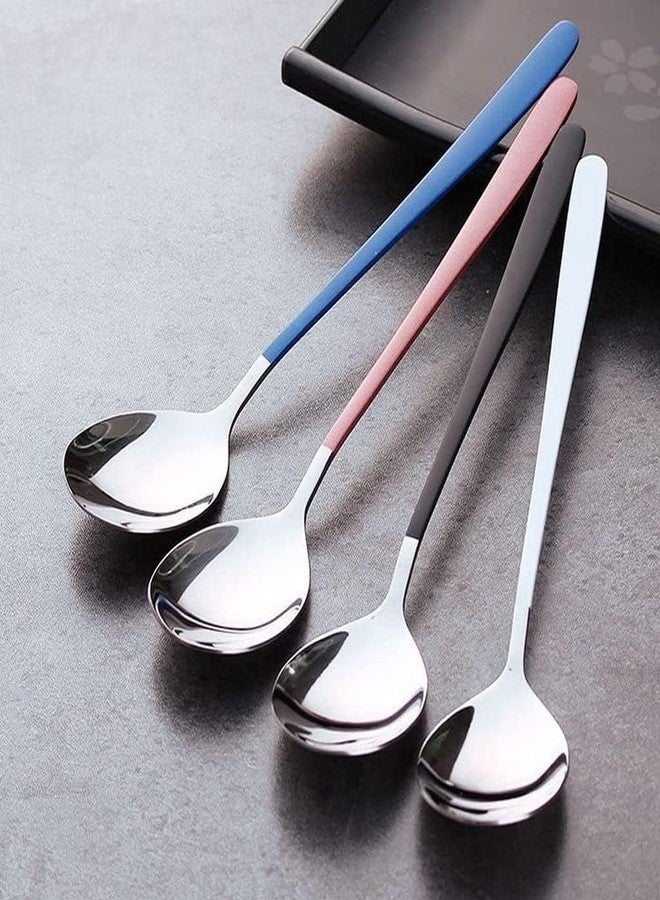 Takositio 8 Inch Soup Spoons Stainless Steel, Round Head Soup Spoons, Modern Thick Long Handle SUS304 Korean Spoon, Dinner Metal Spoons for Soup, Grain,Dessert,Milk,Tea,Coffee (4, Random/4) - Image 1